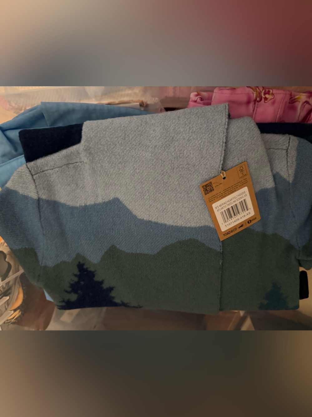 Toad&Co Merino Heartfelt Hoodie ATLANTIC TREELINE SCENIC / XS New with tags NWT - Picture 10 of 12